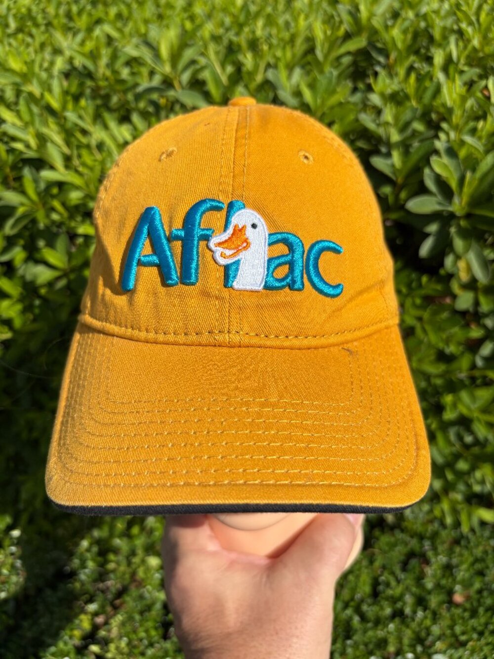 Aflac Duck The Game Hat Cap Gold Mustard Embroidered Adjustable Strap back